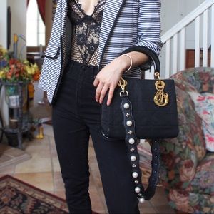 dior • vintage lady dior medium black pearl strap